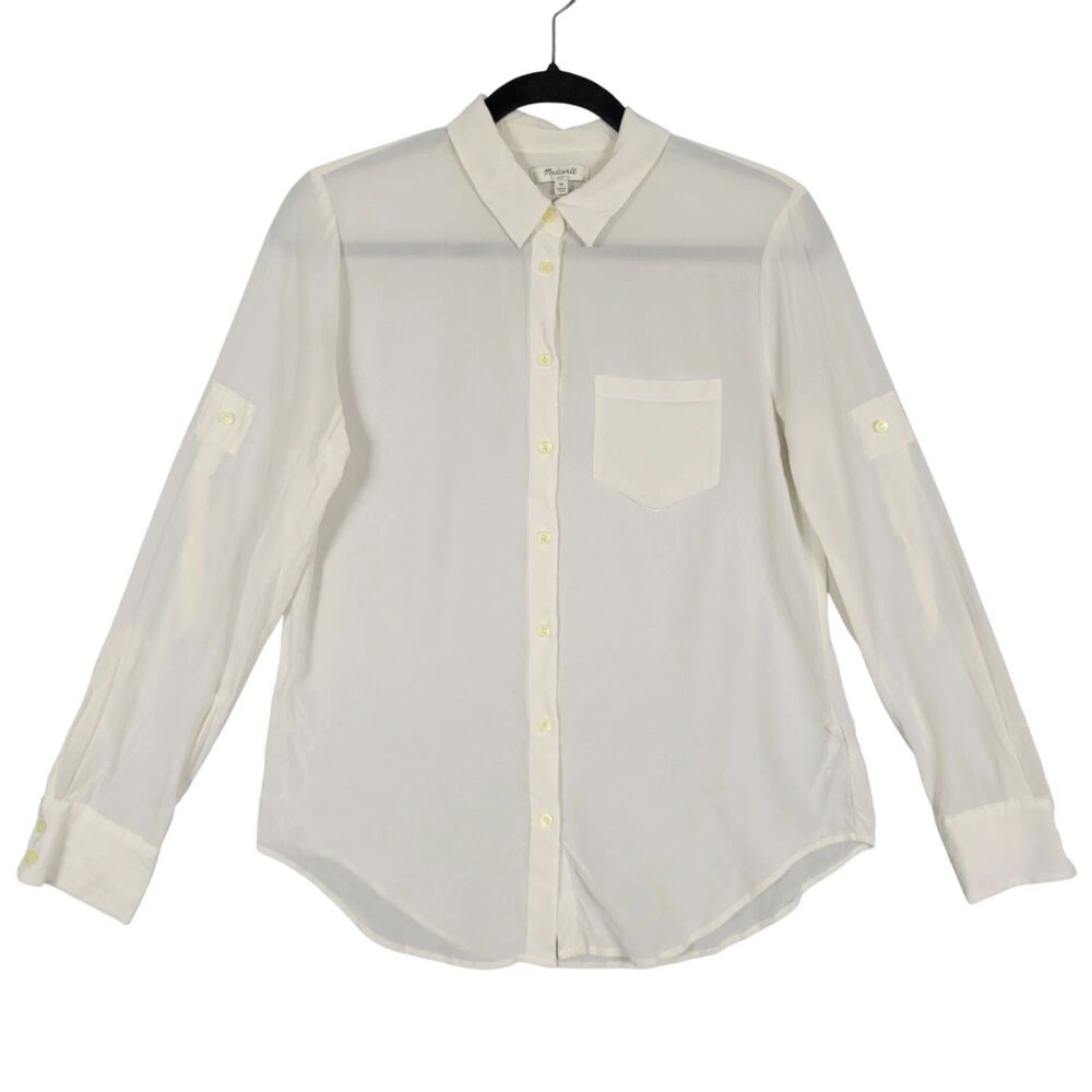 MADEWELL Cream Silk Long Sleeve Button Up Top Office Work Career SIZE MEDIUM